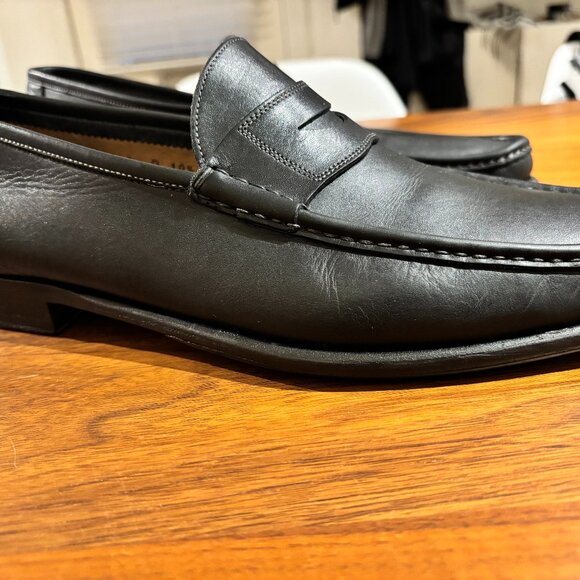 Santoni Black Leather Penny Loafers, US 10.5 - Excellent Condition - Picture 1 of 6